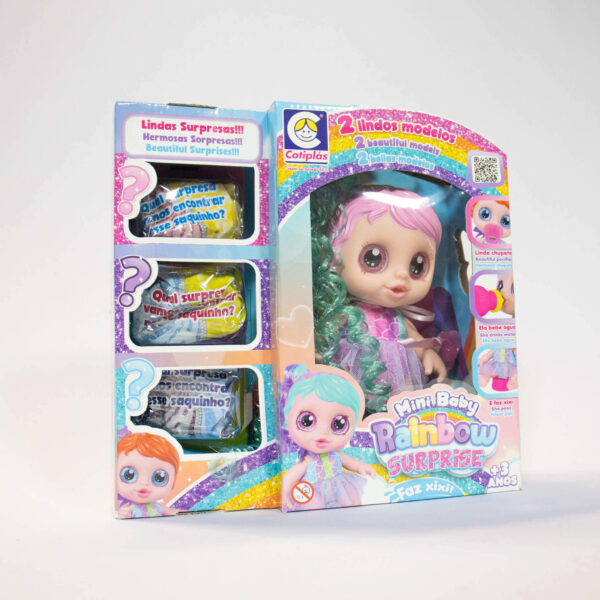 Boneca Rainbow Surprise Cabelo Rosa e Verde.