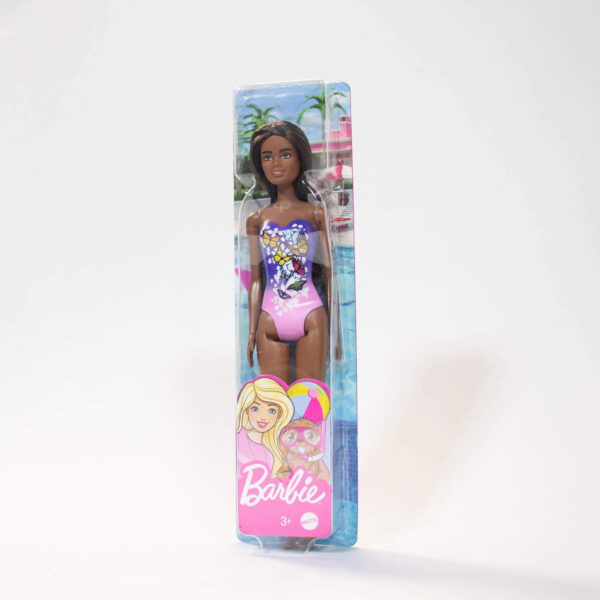 Barbie Praia Maiô Roxo e Rosa-Negra