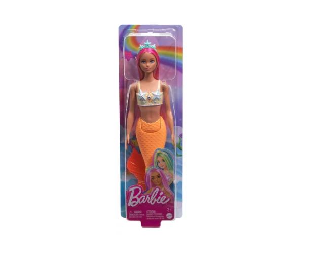 Boneca Barbie Sereia Odile Cauda Laranja Cabelo Rosa Mattel